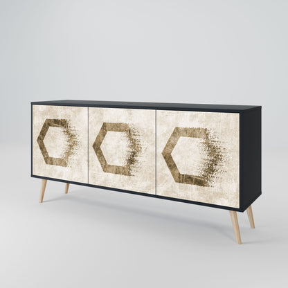 HEXAGONAL SHAPES 3-Door Sideboard in Black Finish