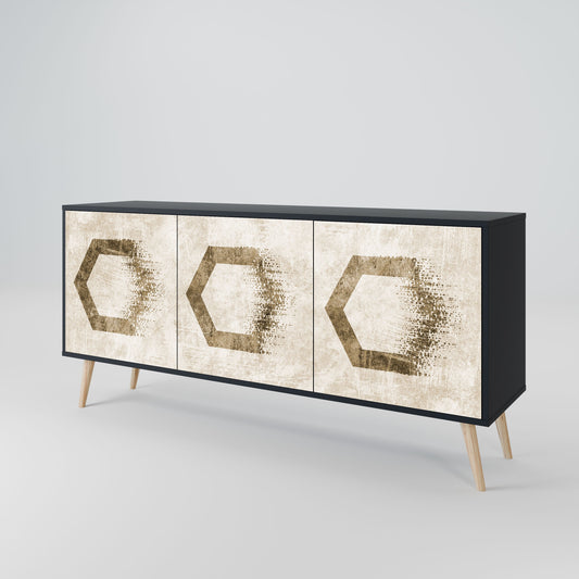 Credenza a 3 ante HEXAGONAL SHAPES in finitura nera