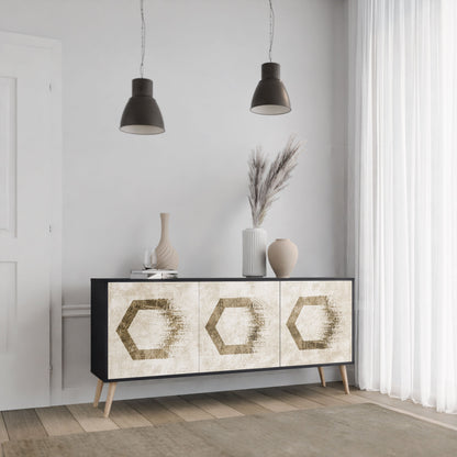 HEXAGONAL SHAPES 3-Door Sideboard in Black Finish