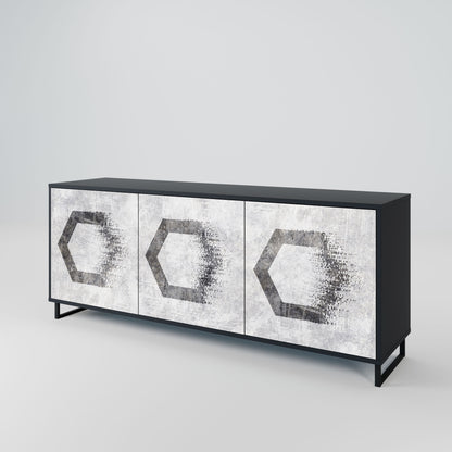 HEXAGONAL FIGURES 3-Door Sideboard in Black Finish