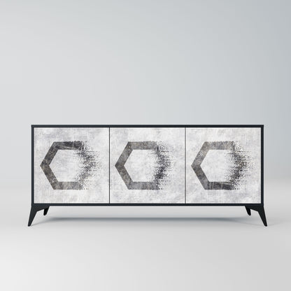 HEXAGONAL FIGURES 3-Door Sideboard in Black Finish