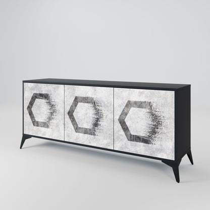 HEXAGONAL FIGURES 3-Door Sideboard in Black Finish