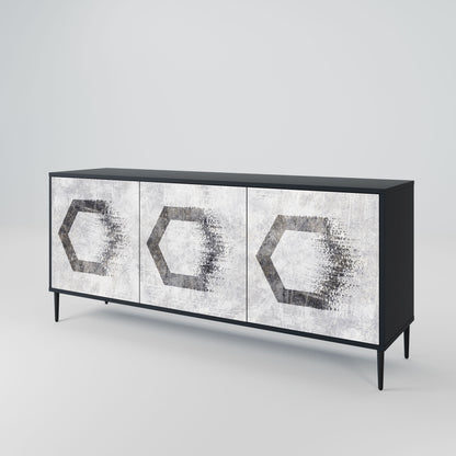 HEXAGONAL FIGURES 3-Door Sideboard in Black Finish