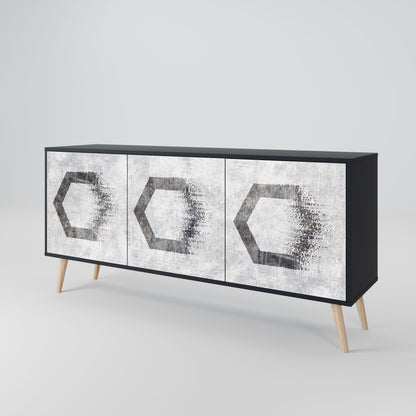 HEXAGONAL FIGURES 3-Door Sideboard in Black Finish