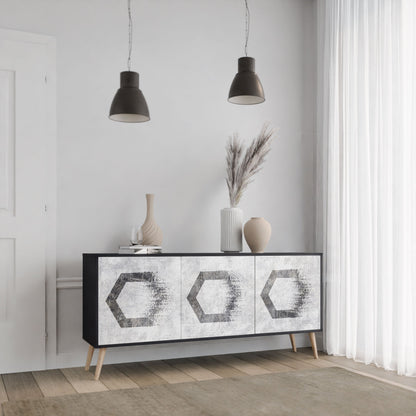 HEXAGONAL FIGURES 3-Door Sideboard in Black Finish