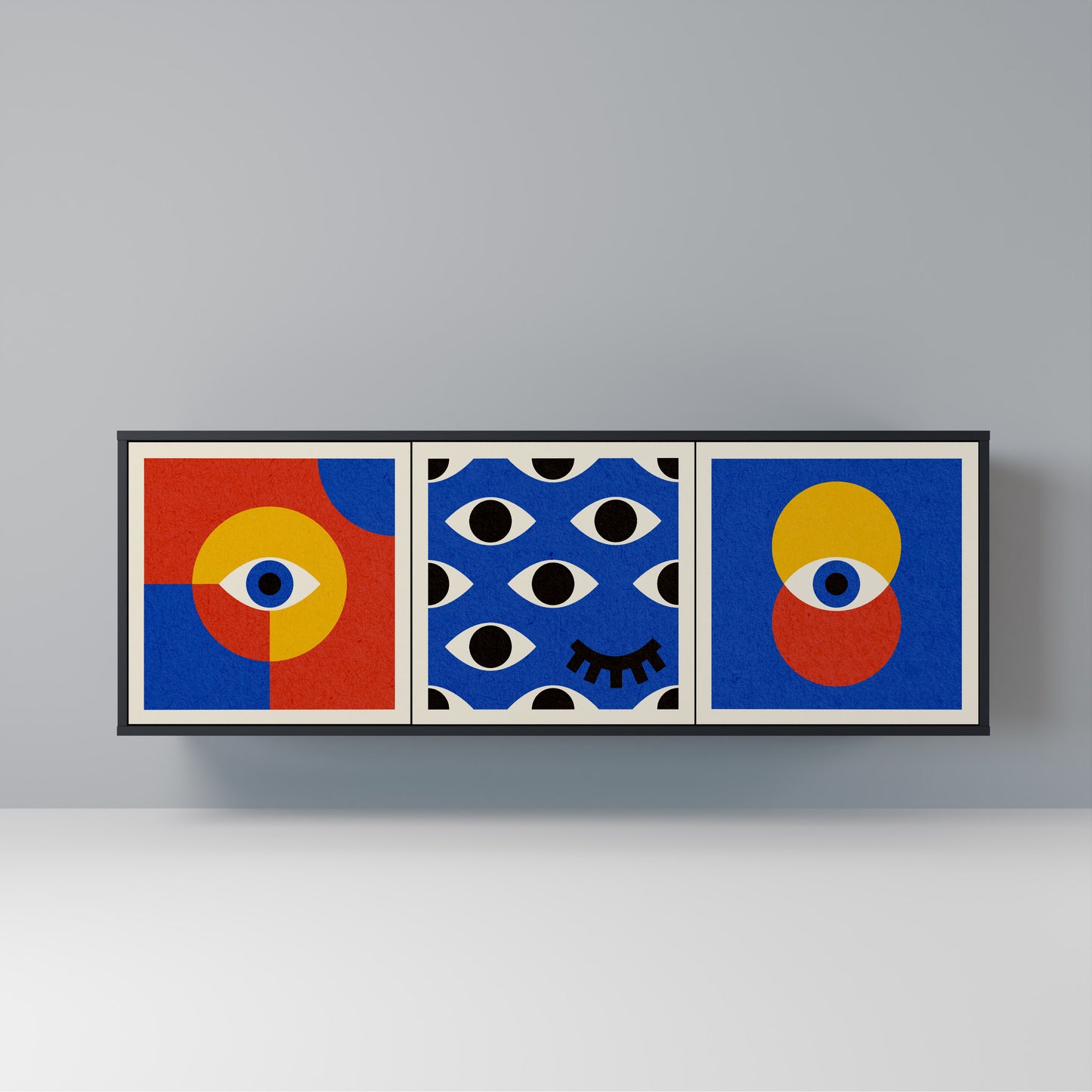 GEOMETRIC EYES Madia a 3 Ante in Finitura Nera