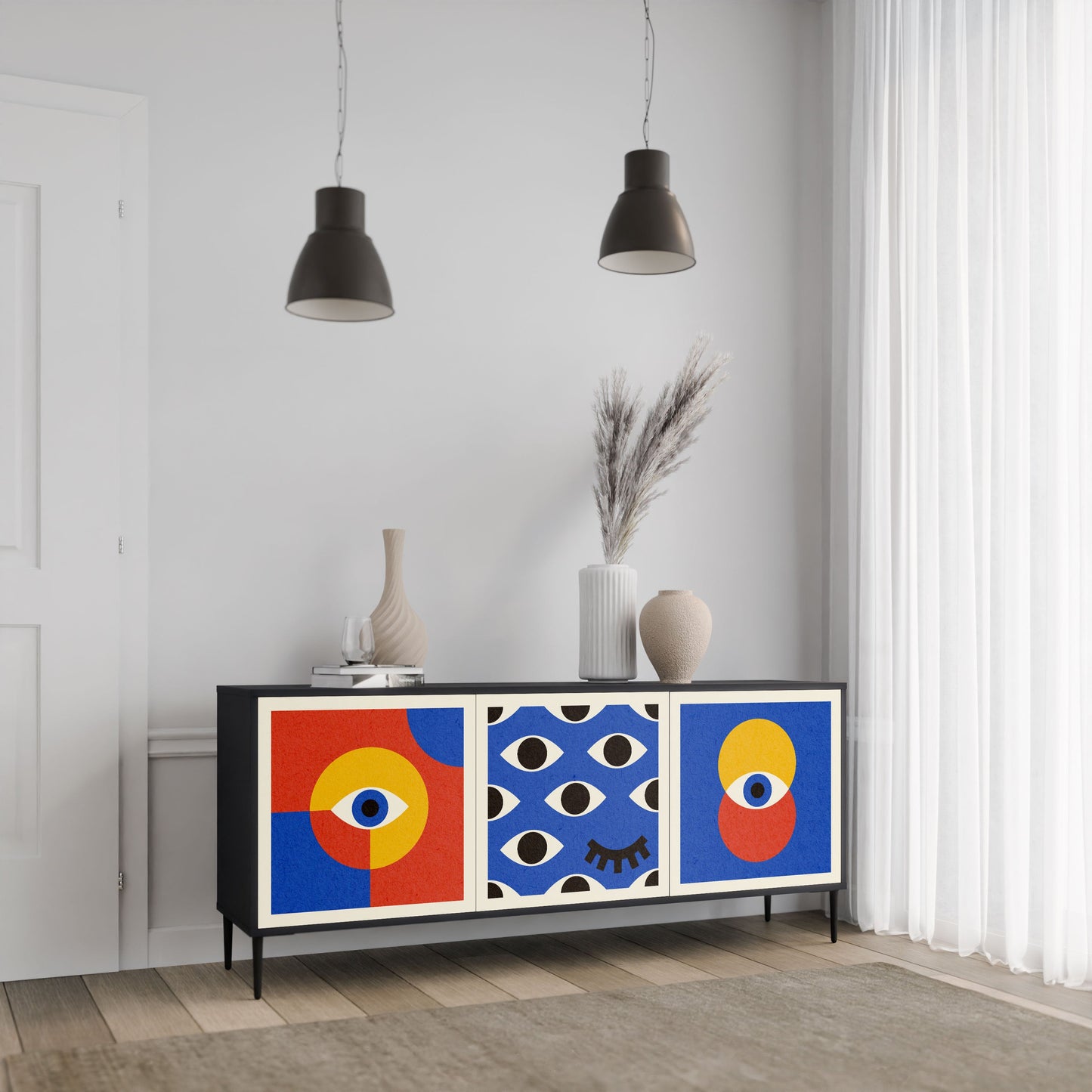 Credenza a 3 ante GEOMETRIC EYES in finitura nera
