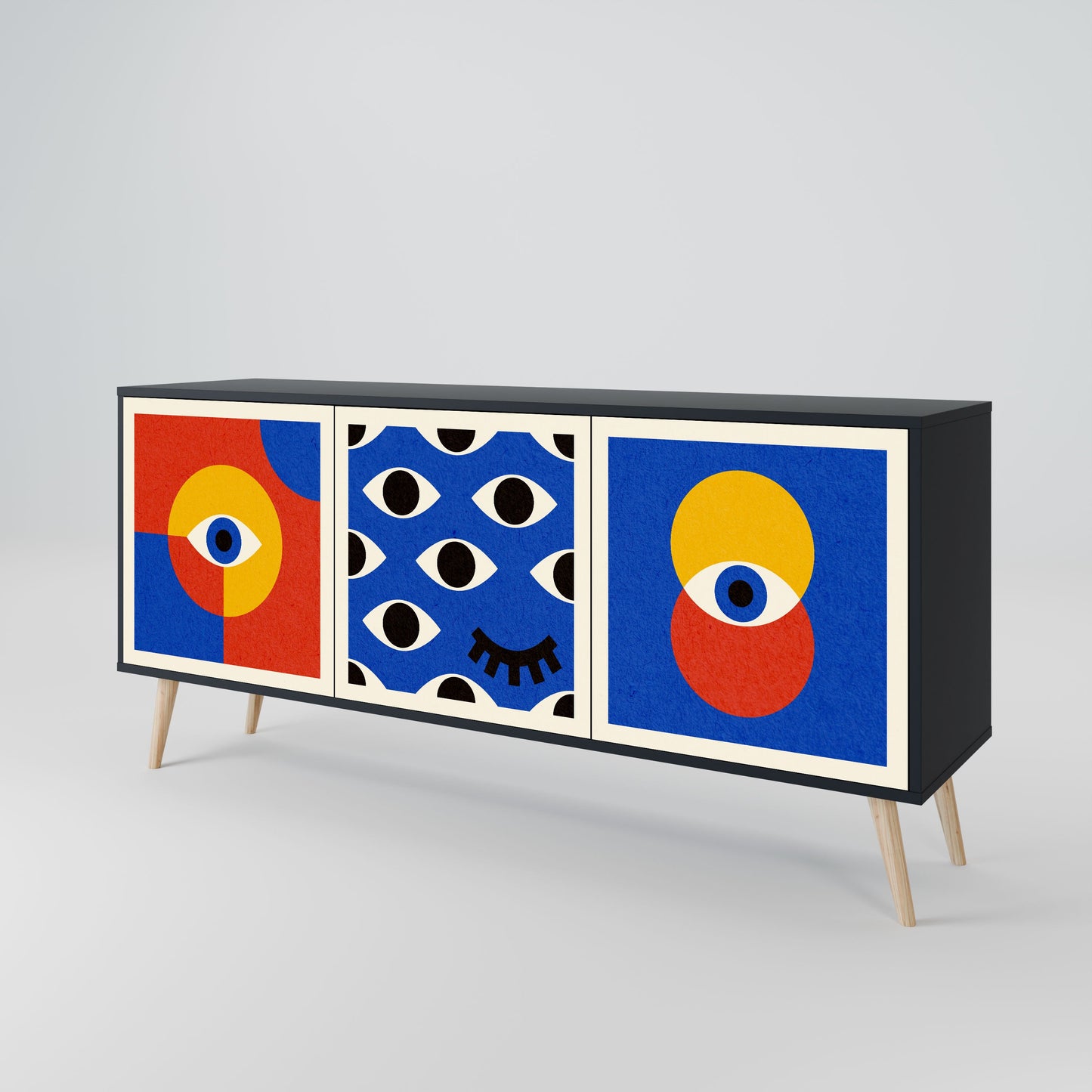 Credenza a 3 ante GEOMETRIC EYES in finitura nera