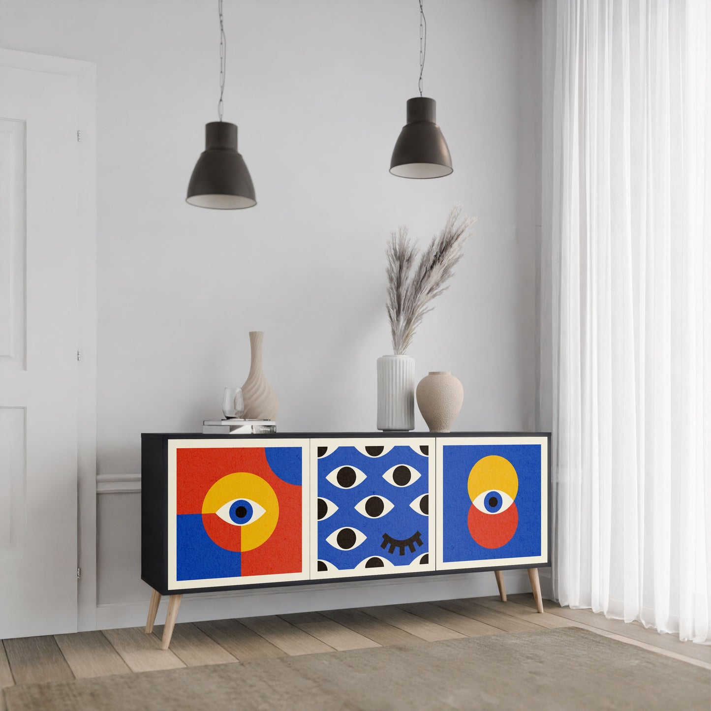 Credenza a 3 ante GEOMETRIC EYES in finitura nera