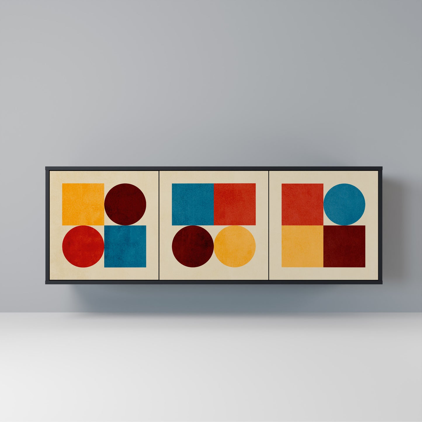 GEOMETRIC PUZZLE Madia a 3 Ante in Finitura Nera