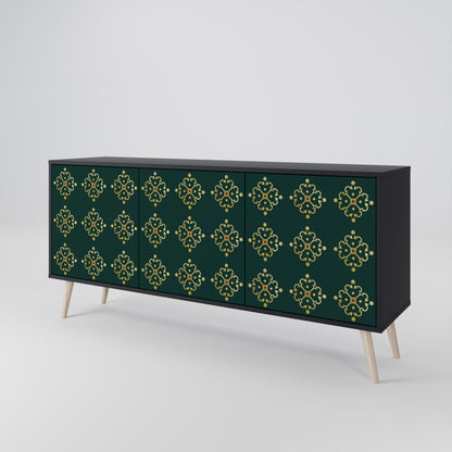 Credenza a 3 ante ROYAL MEDALLION in finitura nera