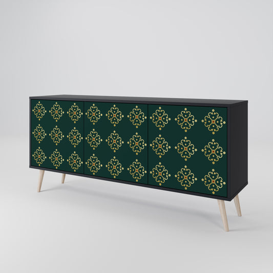 Credenza a 3 ante ROYAL MEDALLION in finitura nera