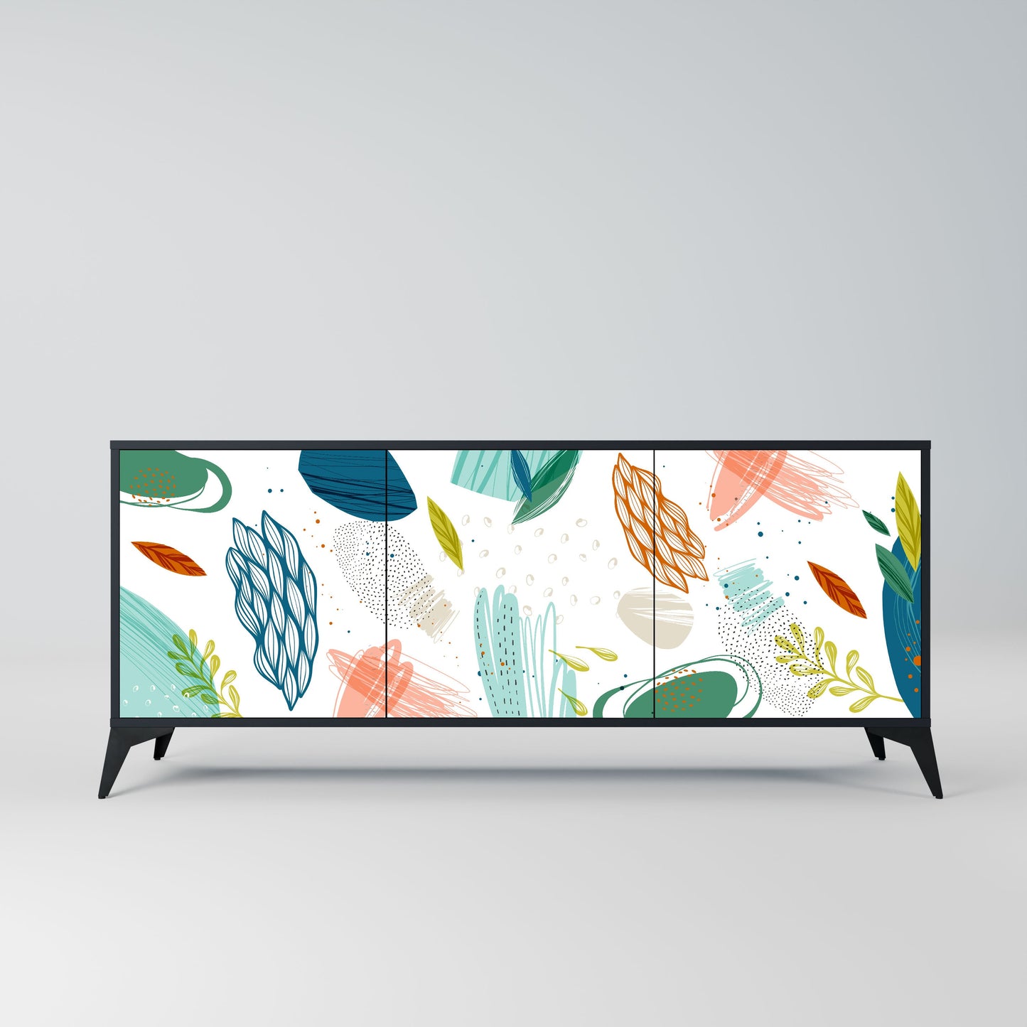 BOTANICAL HURRICANE 3-Door Sideboard in Black Finish