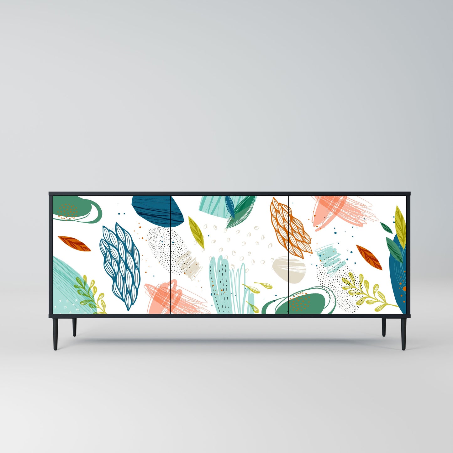 BOTANICAL HURRICANE 3-Door Sideboard in Black Finish