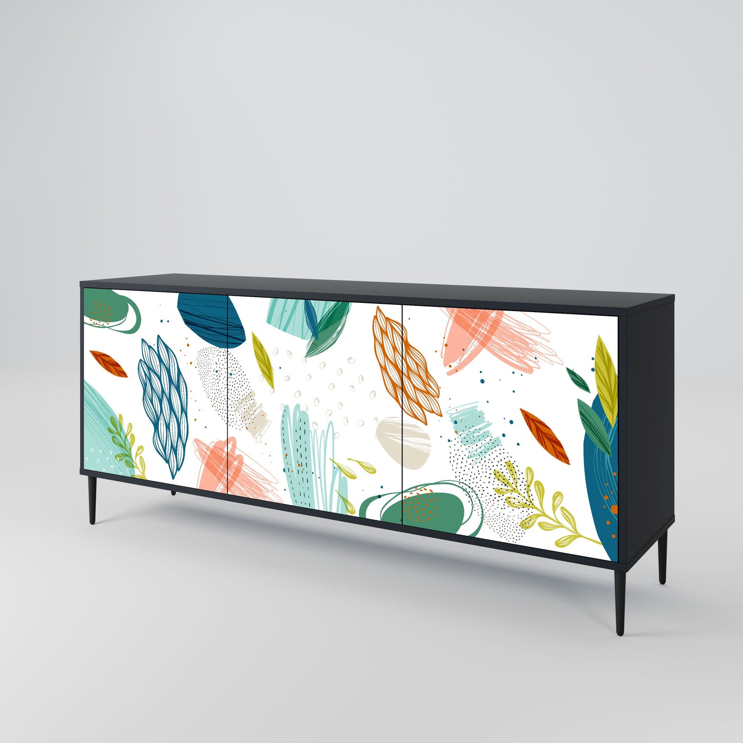 BOTANICAL HURRICANE 3-Door Sideboard in Black Finish