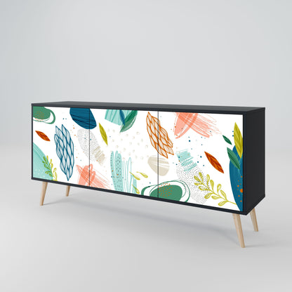 BOTANICAL HURRICANE 3-Door Sideboard in Black Finish