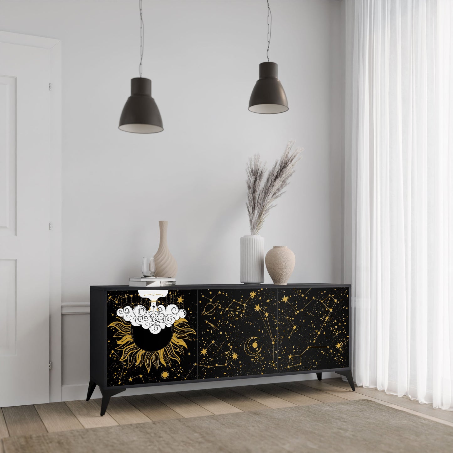 STELLAR CONSTELLATIONS 3-Door Sideboard in Black Finish