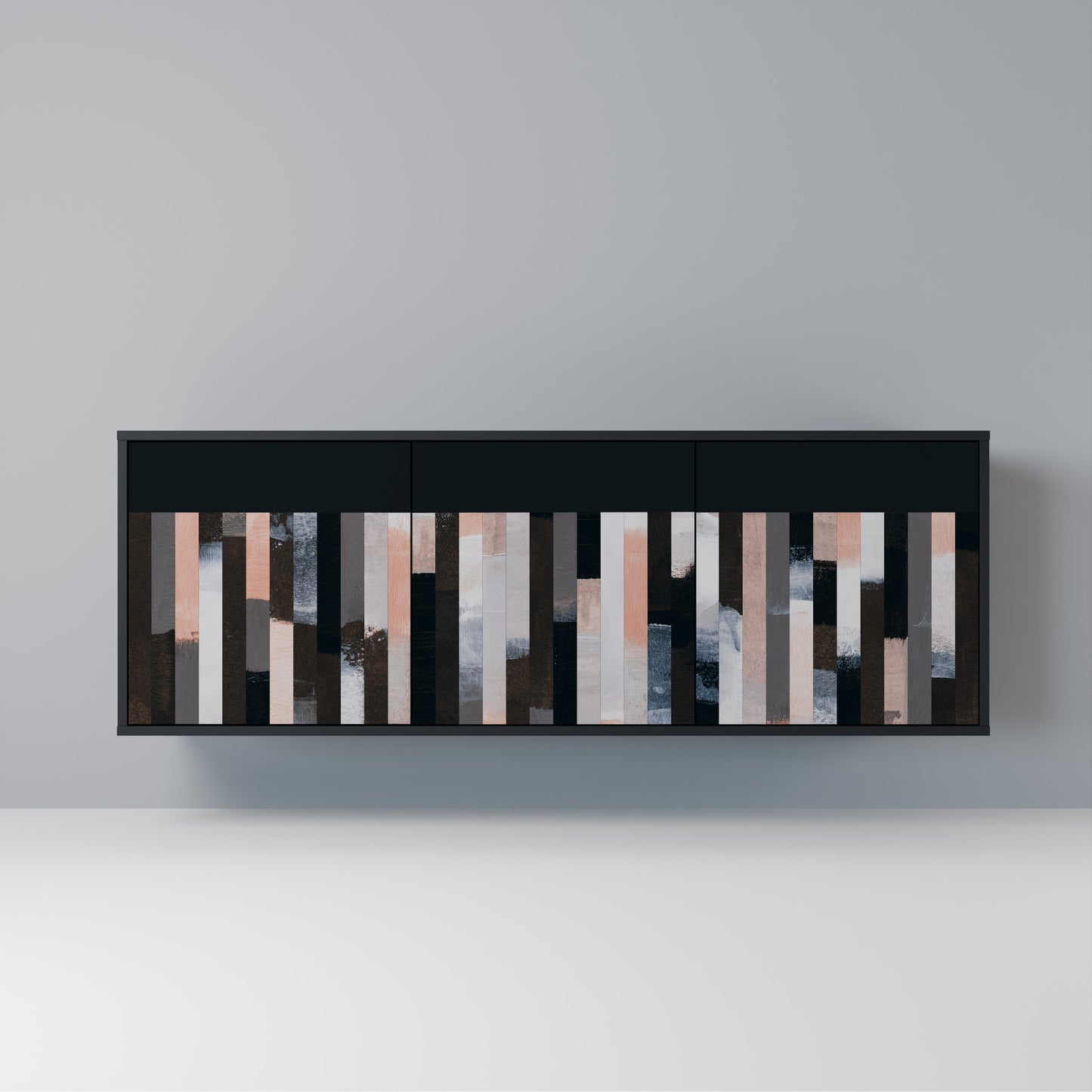 COLLAGE OF RECTANGLES Madia a 3 Ante in Finitura Nera