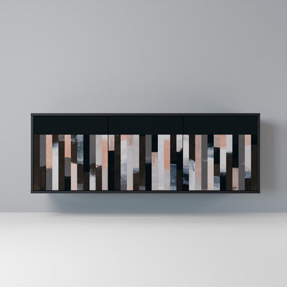 COLLAGE OF RECTANGLES Madia a 3 Ante in Finitura Nera