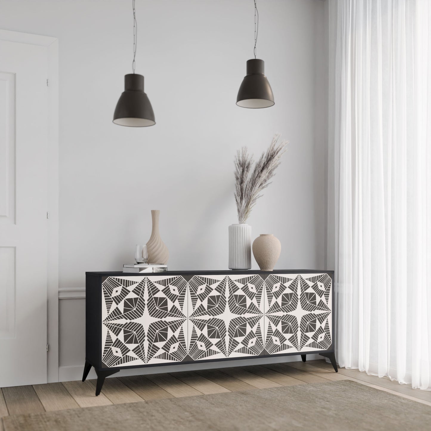 MONOCHROME NEXUS 3-Door Sideboard in Black Finish