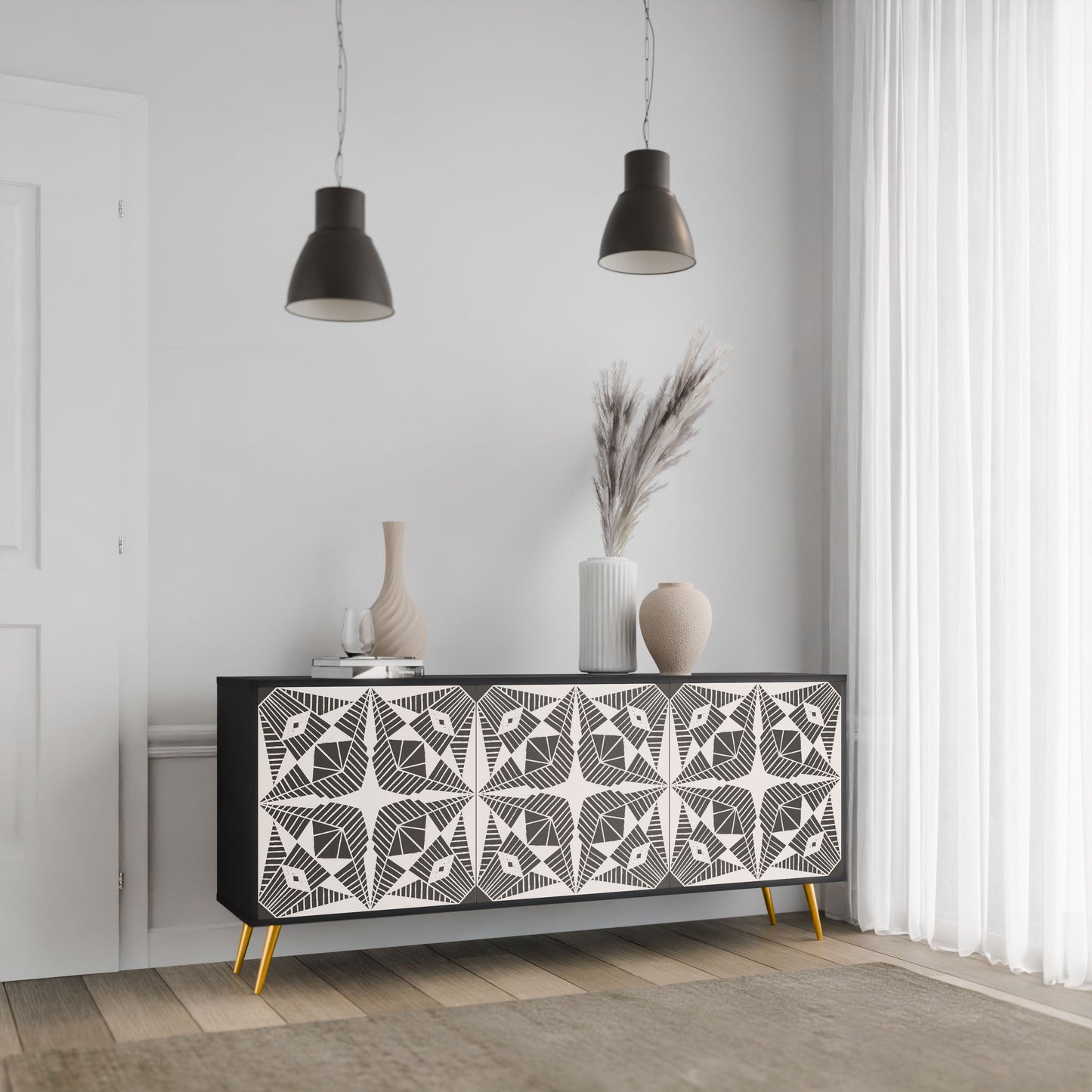 MONOCHROME NEXUS 3-Door Sideboard in Black Finish