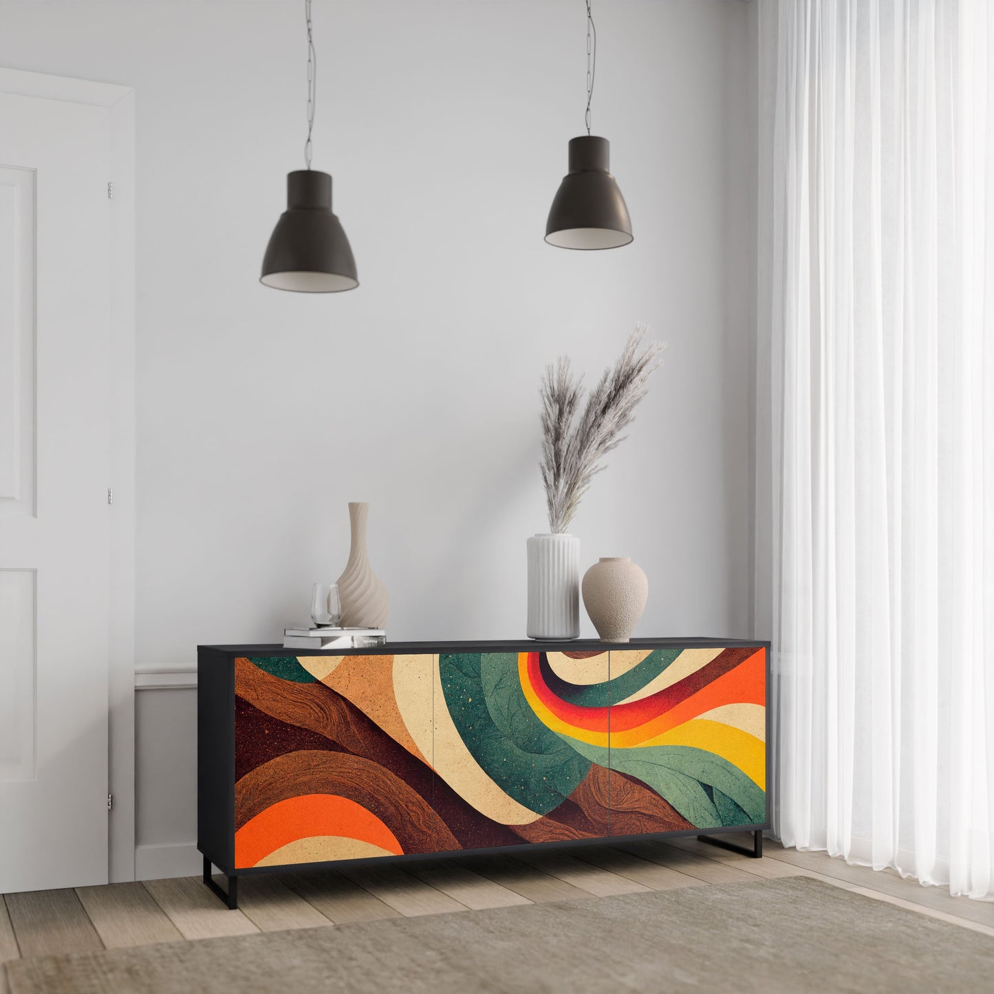 Credenza a 3 ante COLORFUL STRANDS in finitura nera