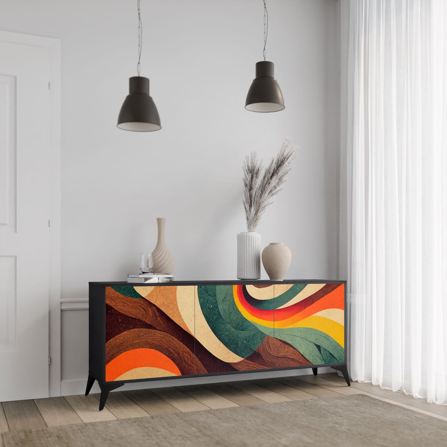 Credenza a 3 ante COLORFUL STRANDS in finitura nera