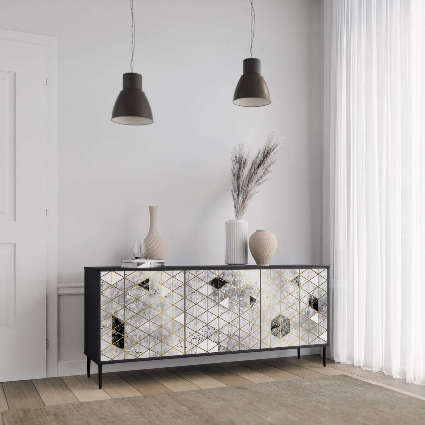 Credenza ASHEN ARIA a 3 ante in finitura nera