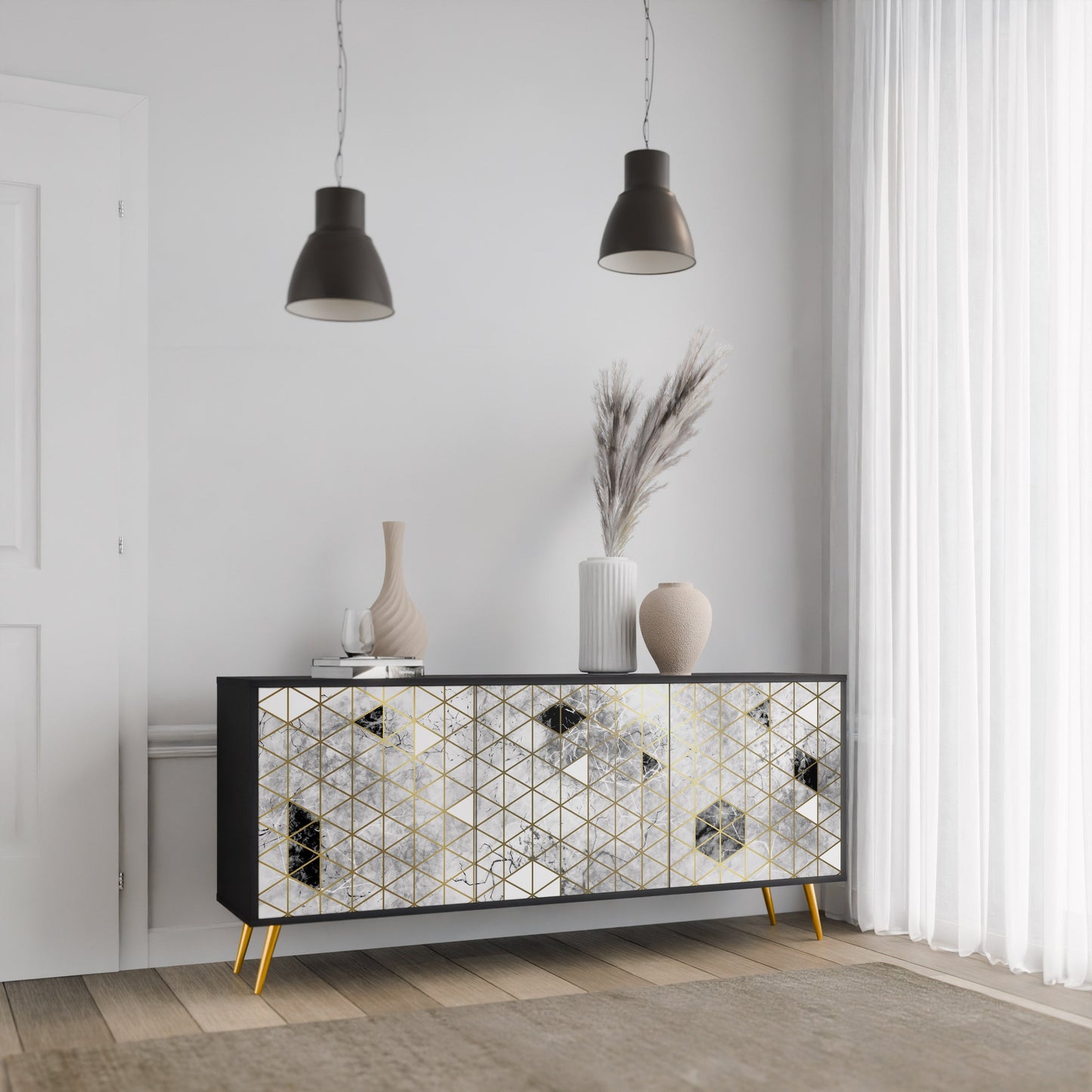 Credenza ASHEN ARIA a 3 ante in finitura nera