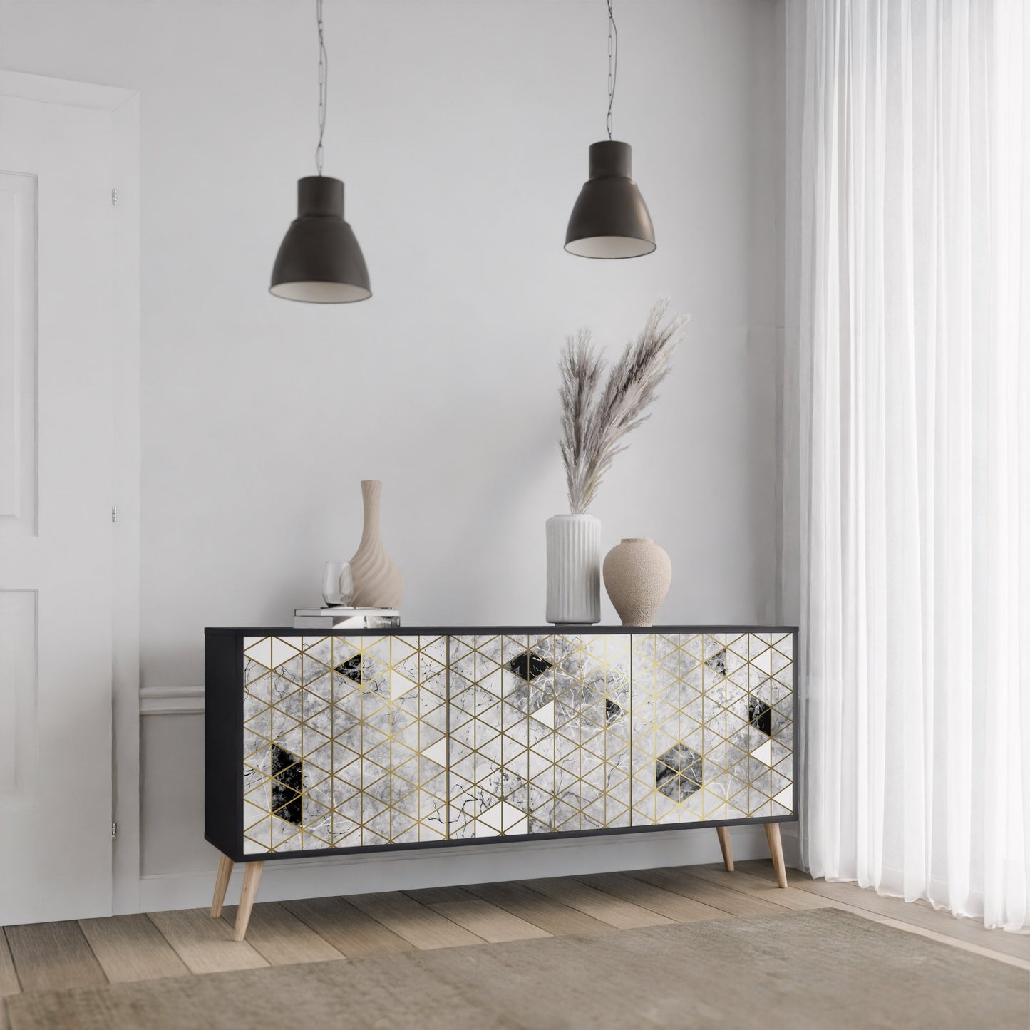 Credenza ASHEN ARIA a 3 ante in finitura nera