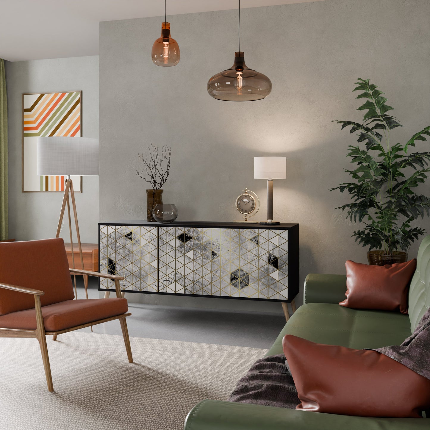 Credenza ASHEN ARIA a 3 ante in finitura nera