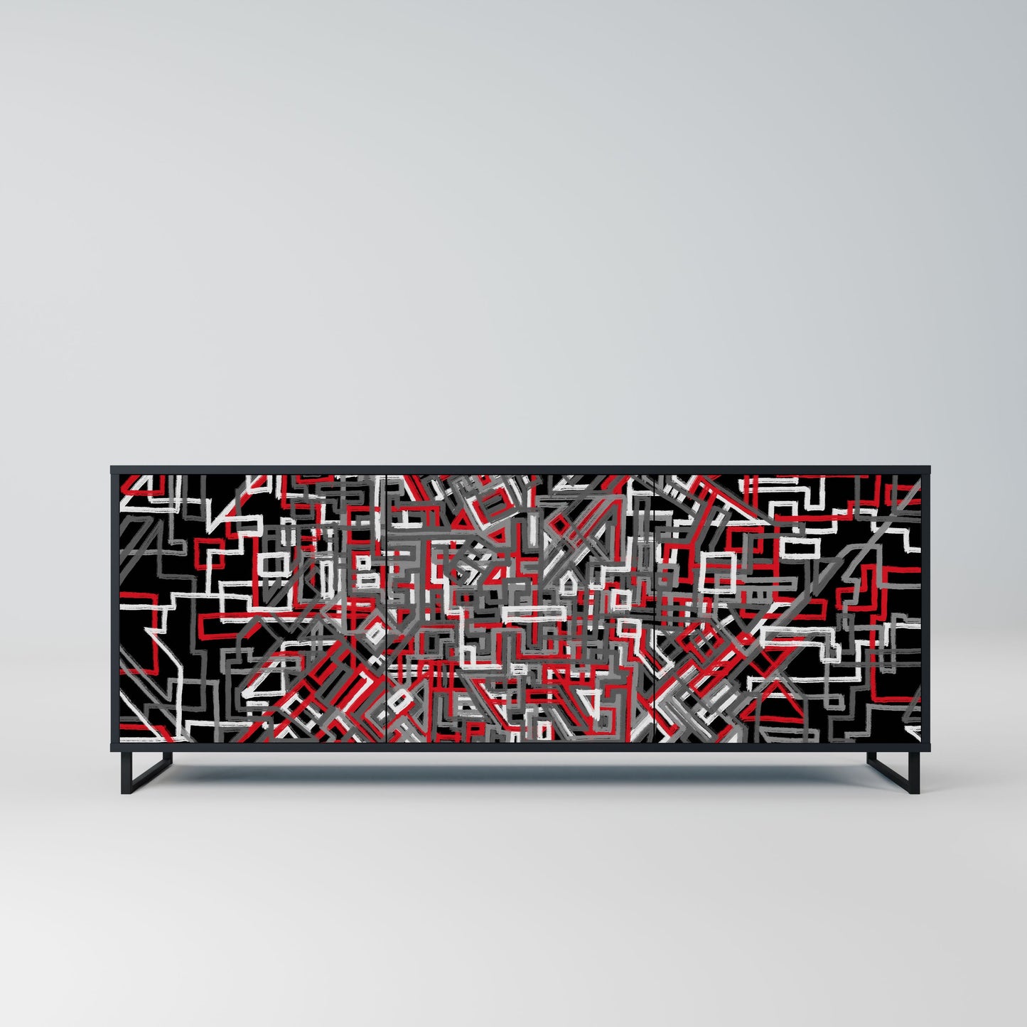Credenza BROKEN LINES a 3 ante in finitura nera