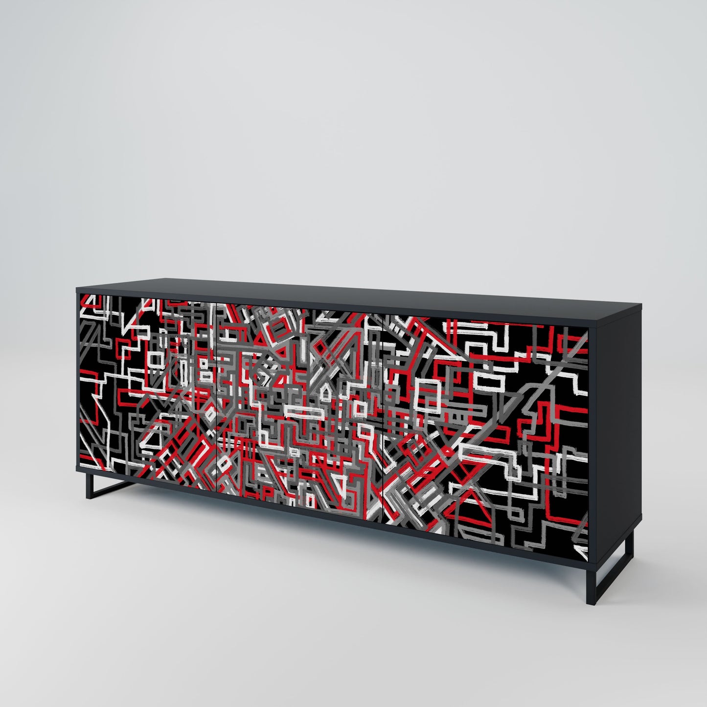 Credenza BROKEN LINES a 3 ante in finitura nera