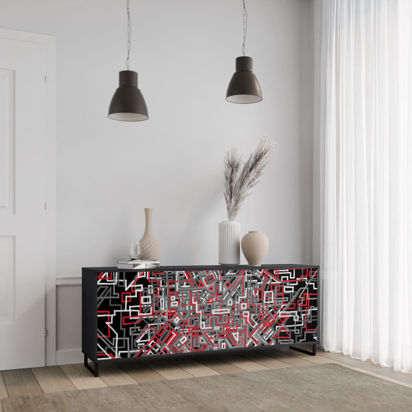 Credenza BROKEN LINES a 3 ante in finitura nera
