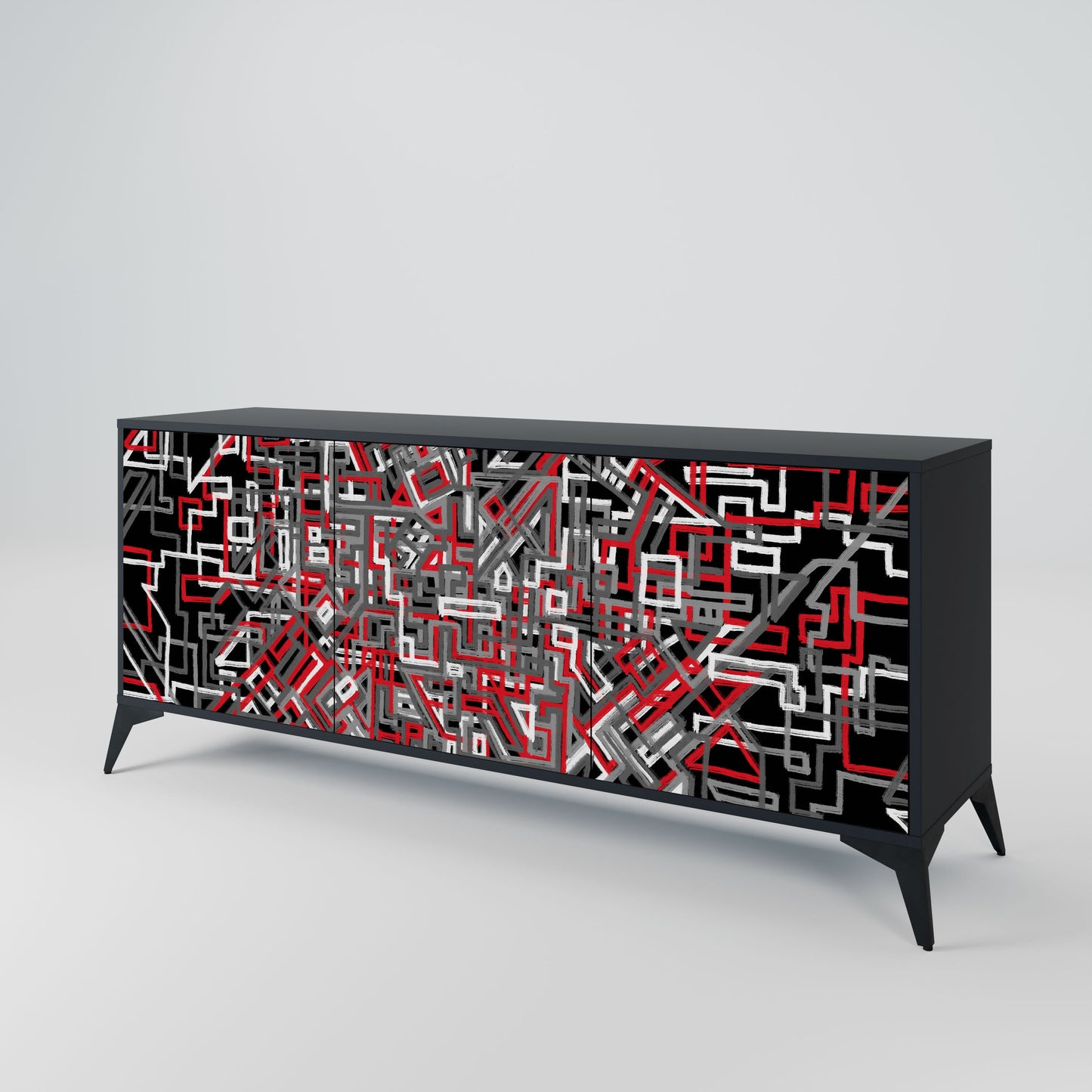 Credenza BROKEN LINES a 3 ante in finitura nera