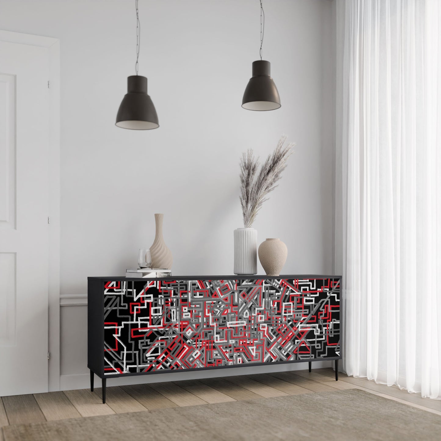 Credenza BROKEN LINES a 3 ante in finitura nera