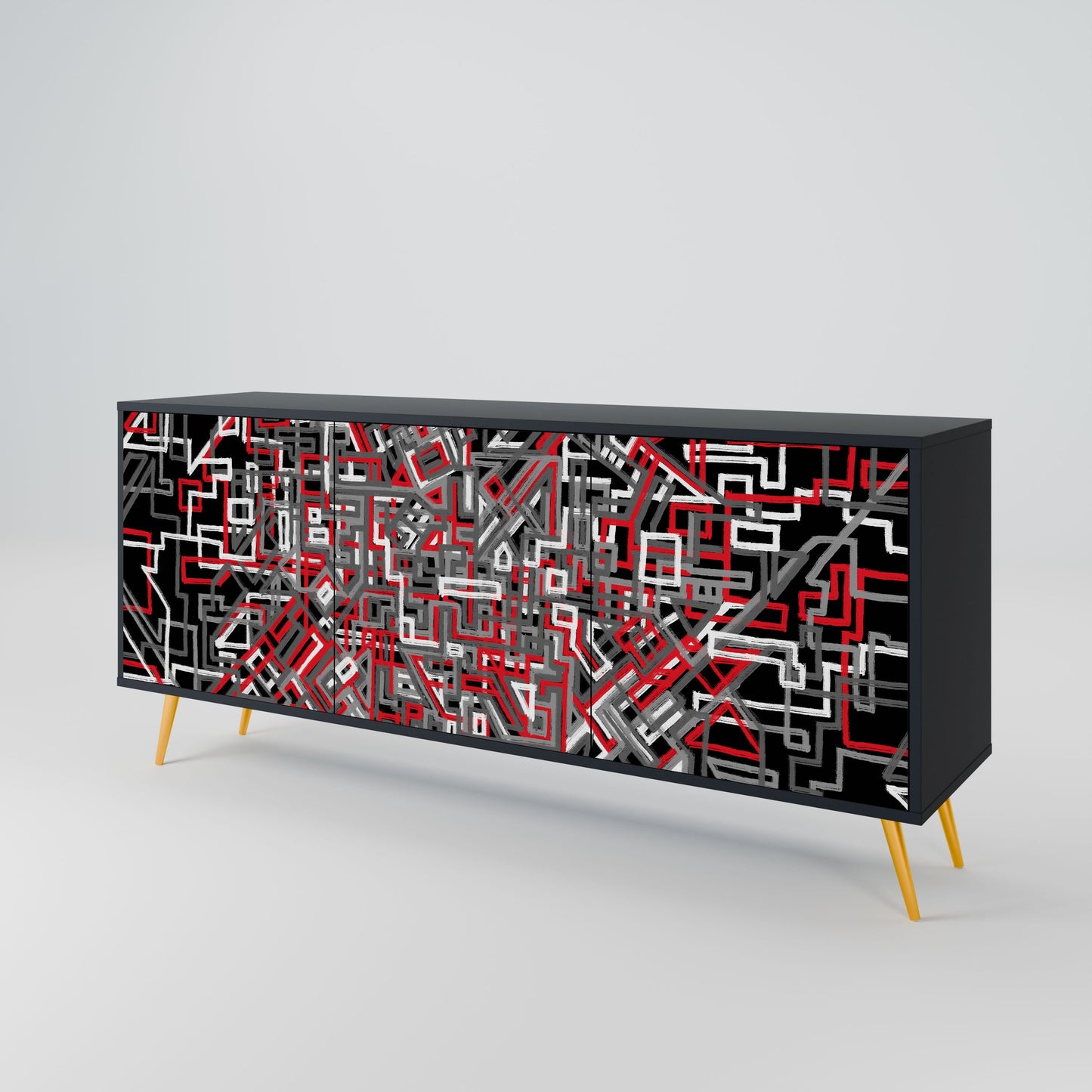 Credenza BROKEN LINES a 3 ante in finitura nera