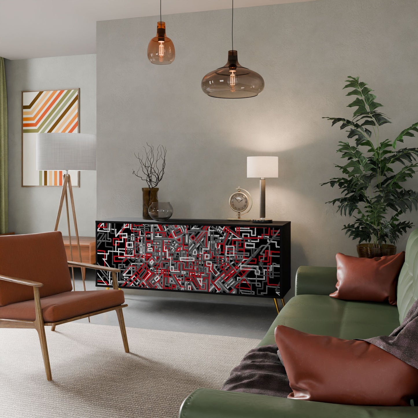 Credenza BROKEN LINES a 3 ante in finitura nera