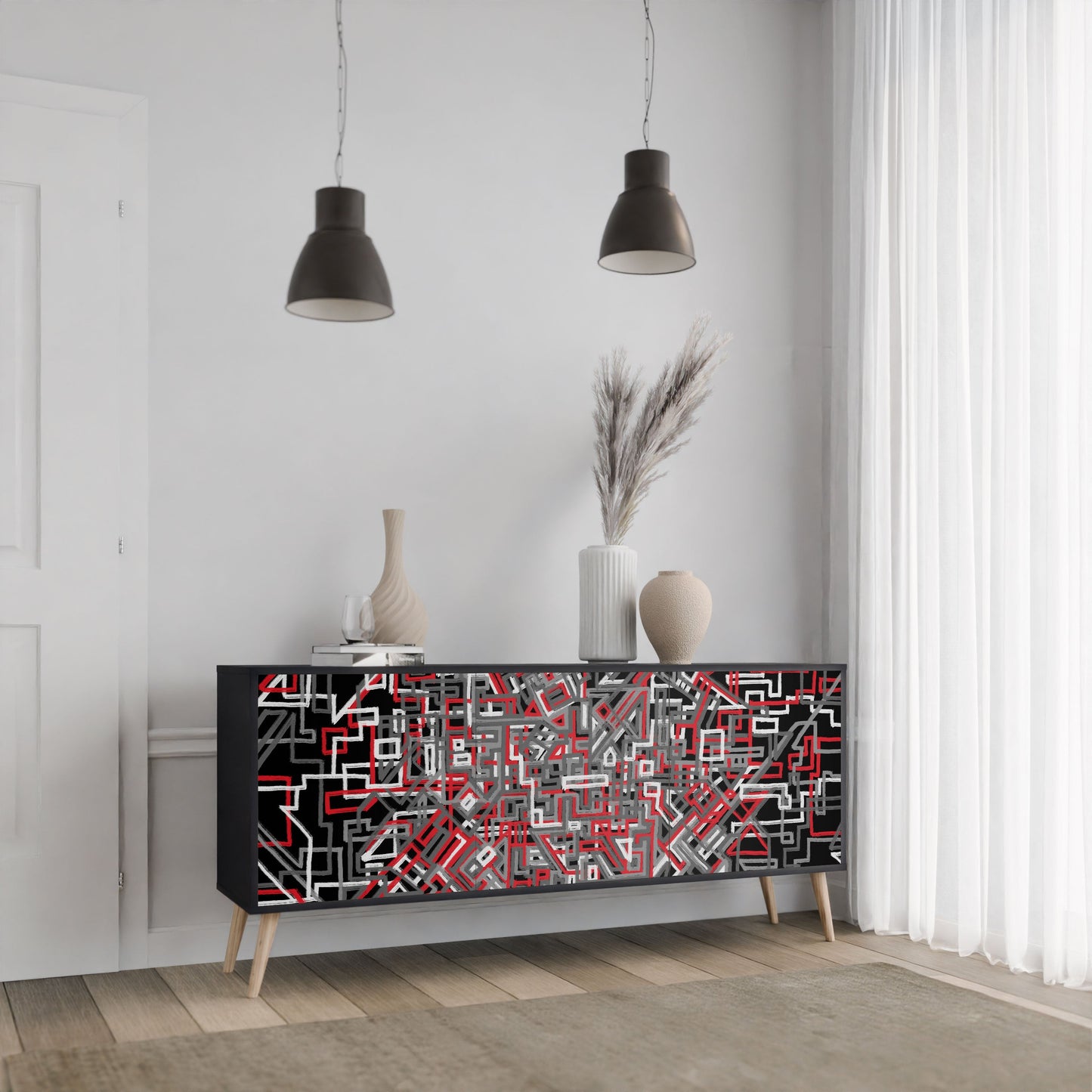 Credenza BROKEN LINES a 3 ante in finitura nera