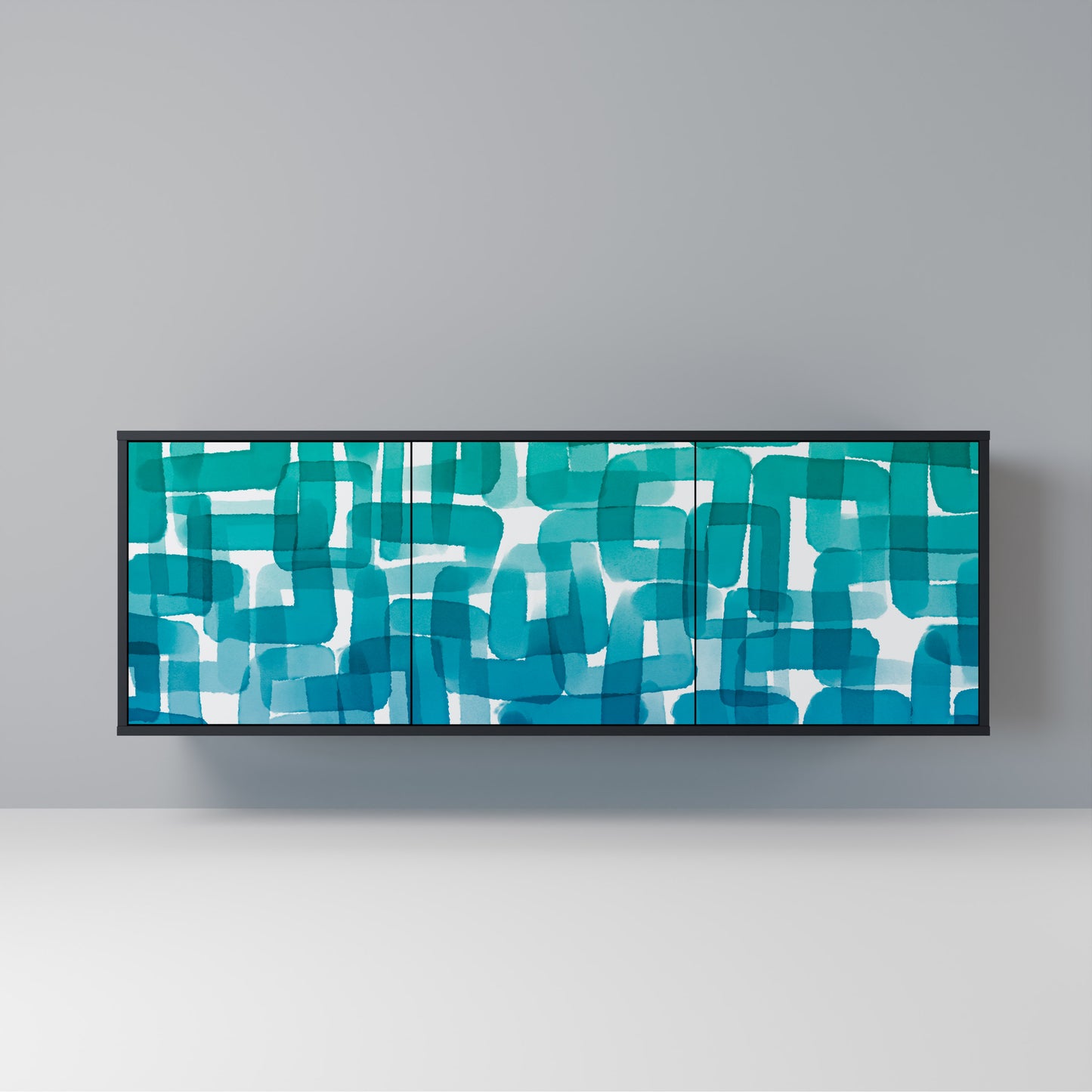 TURQUOISE RECTANGLES Madia a 3 Ante in Finitura Nera