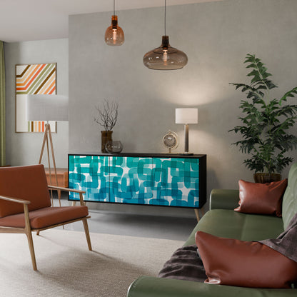 Credenza TURQUOISE RECTANGLES a 3 ante con finitura nera