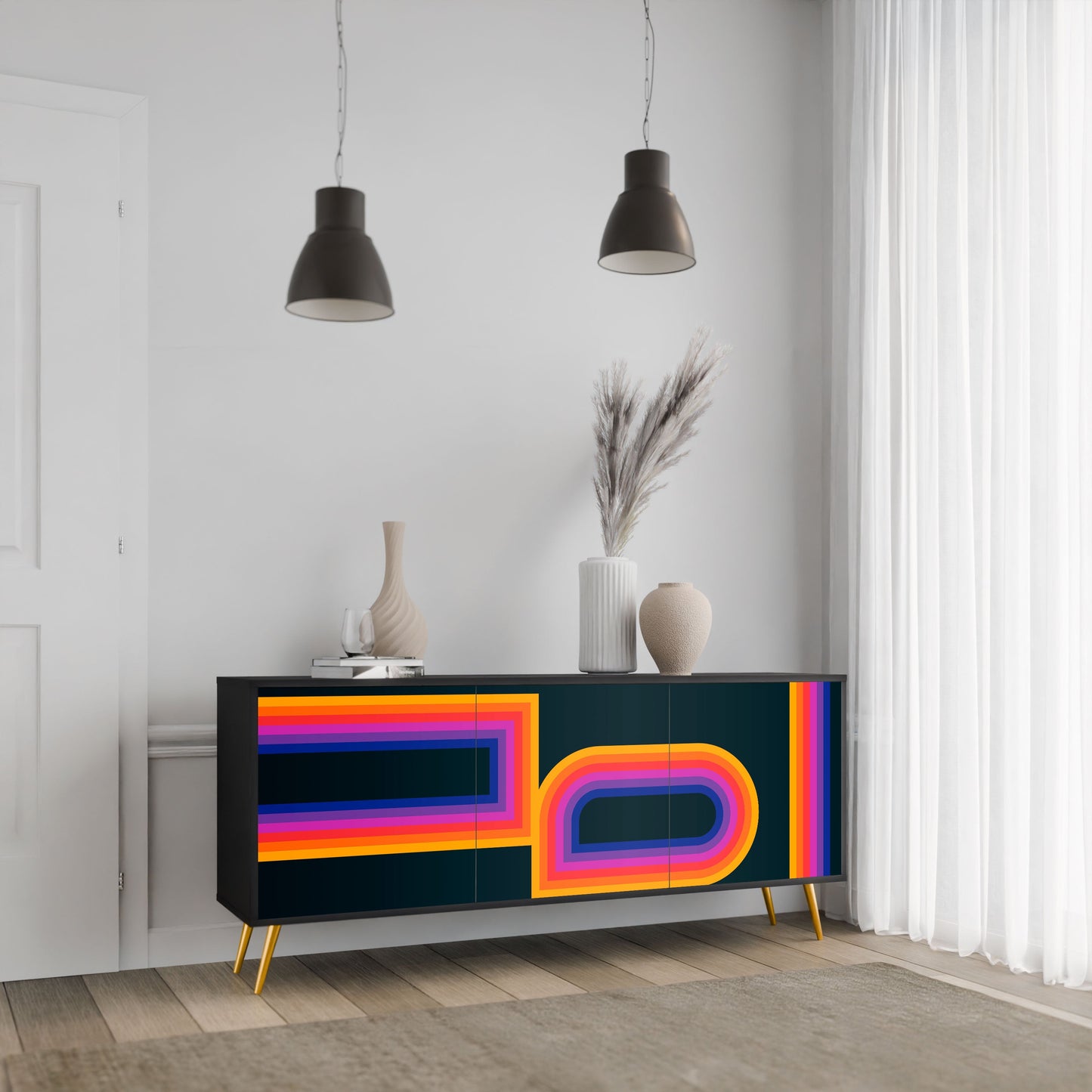 Credenza a 3 ante BLINDED BY THE LIGHTS in finitura nera