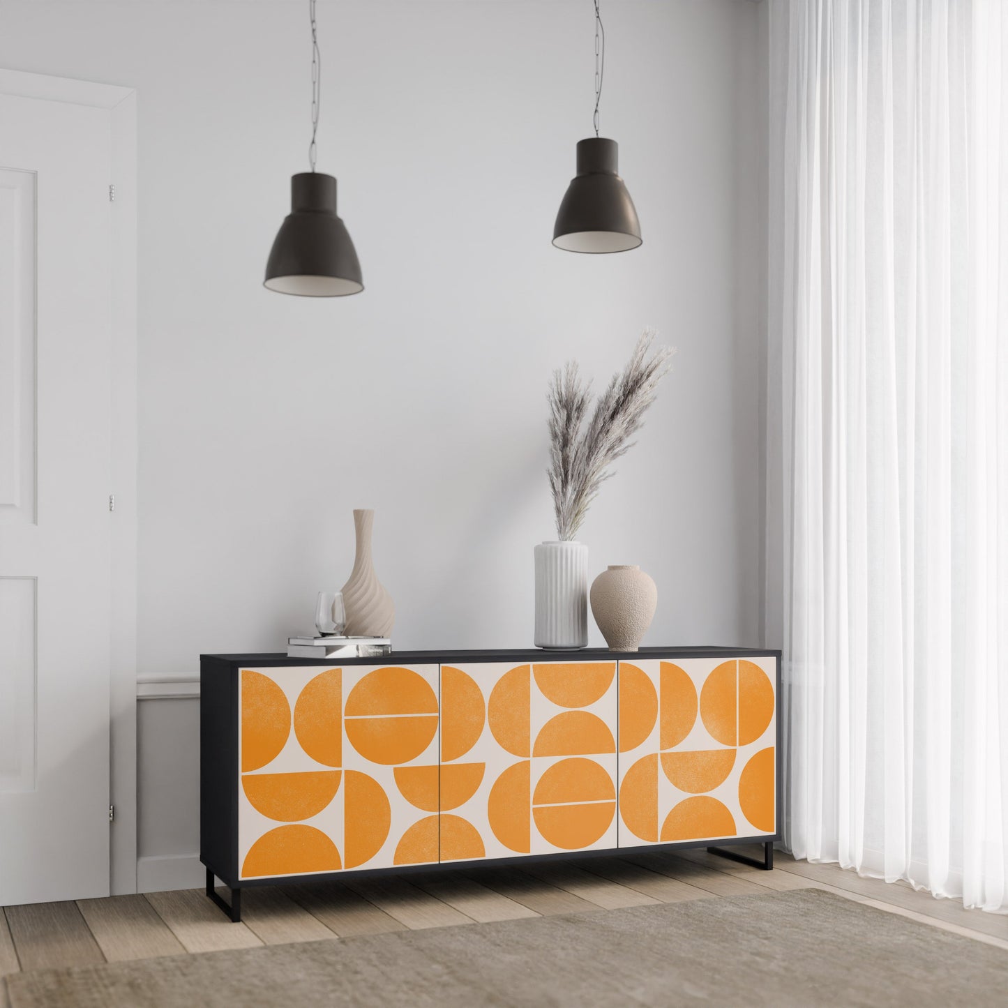 Credenza a 3 ante RECURRING DREAMS in finitura nera