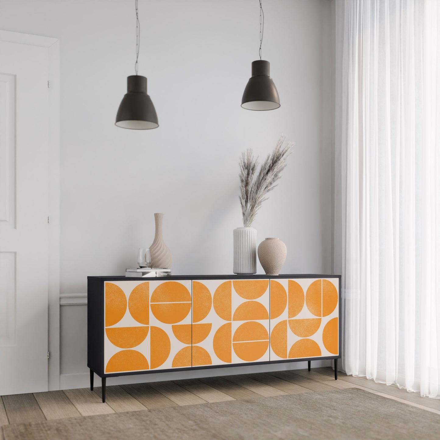 Credenza a 3 ante RECURRING DREAMS in finitura nera