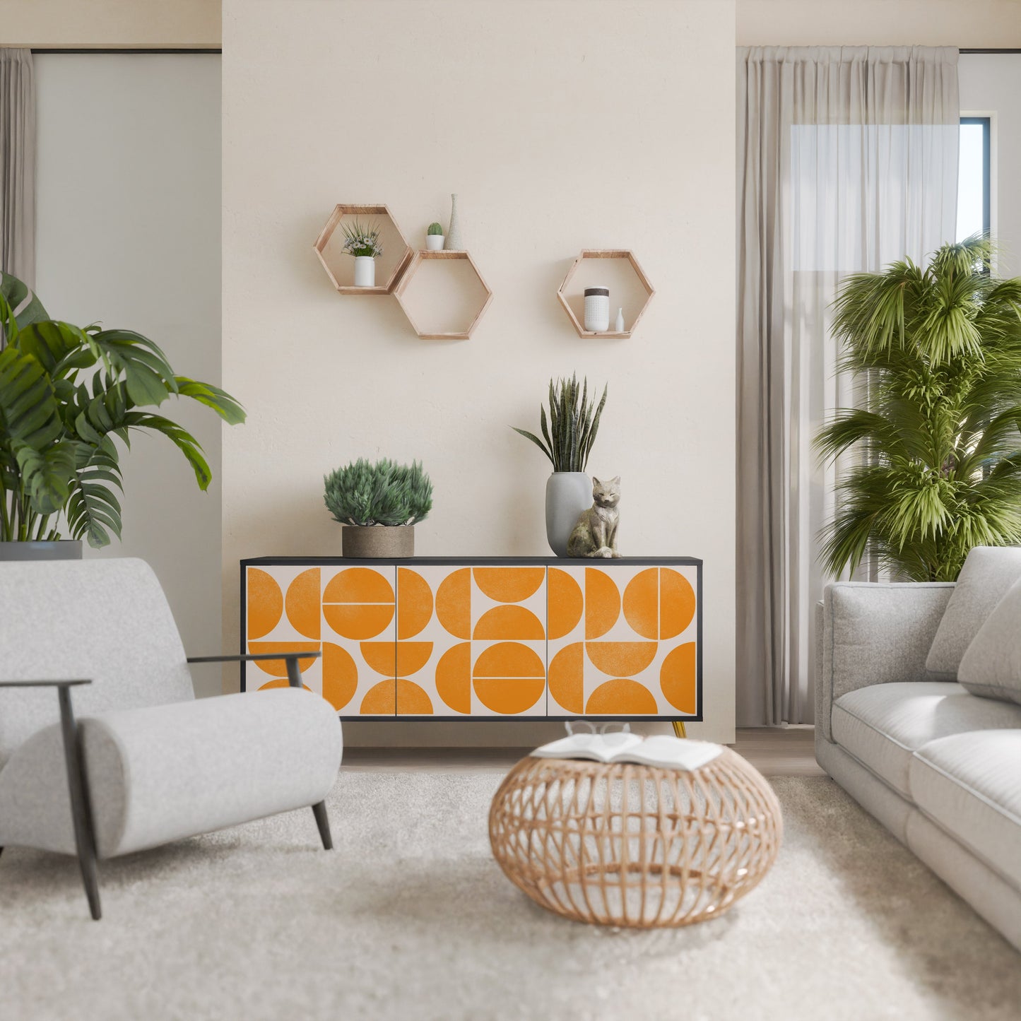 Credenza a 3 ante RECURRING DREAMS in finitura nera