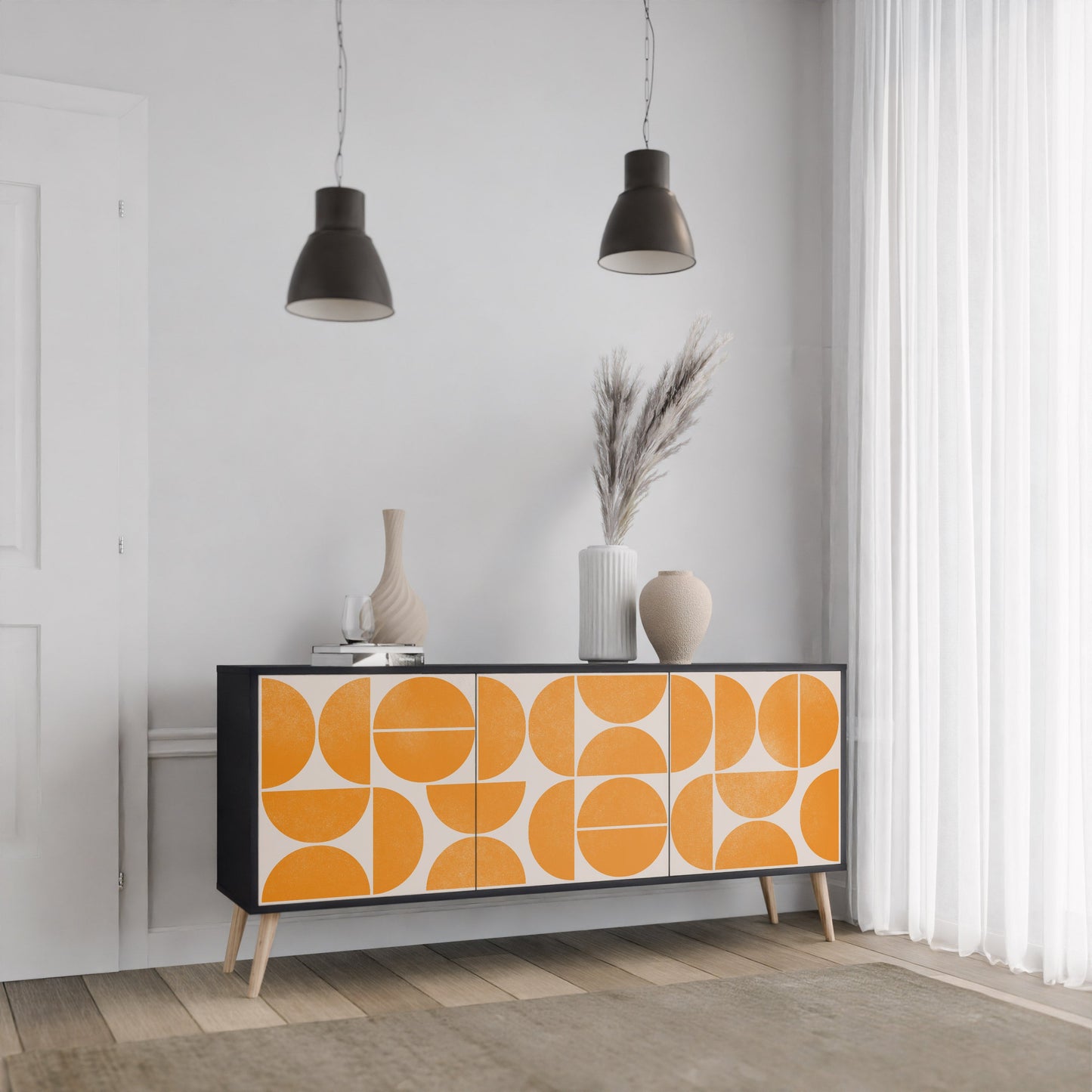 Credenza a 3 ante RECURRING DREAMS in finitura nera
