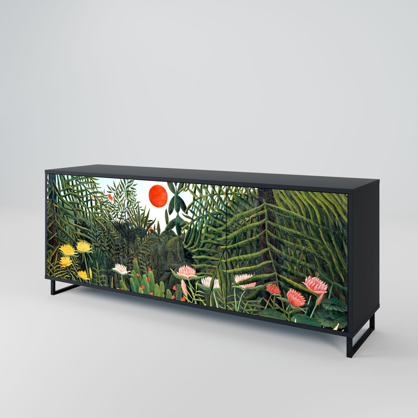 VIRGIN FOREST WITH SUNSET 3-Door Sideboard in Black Finish