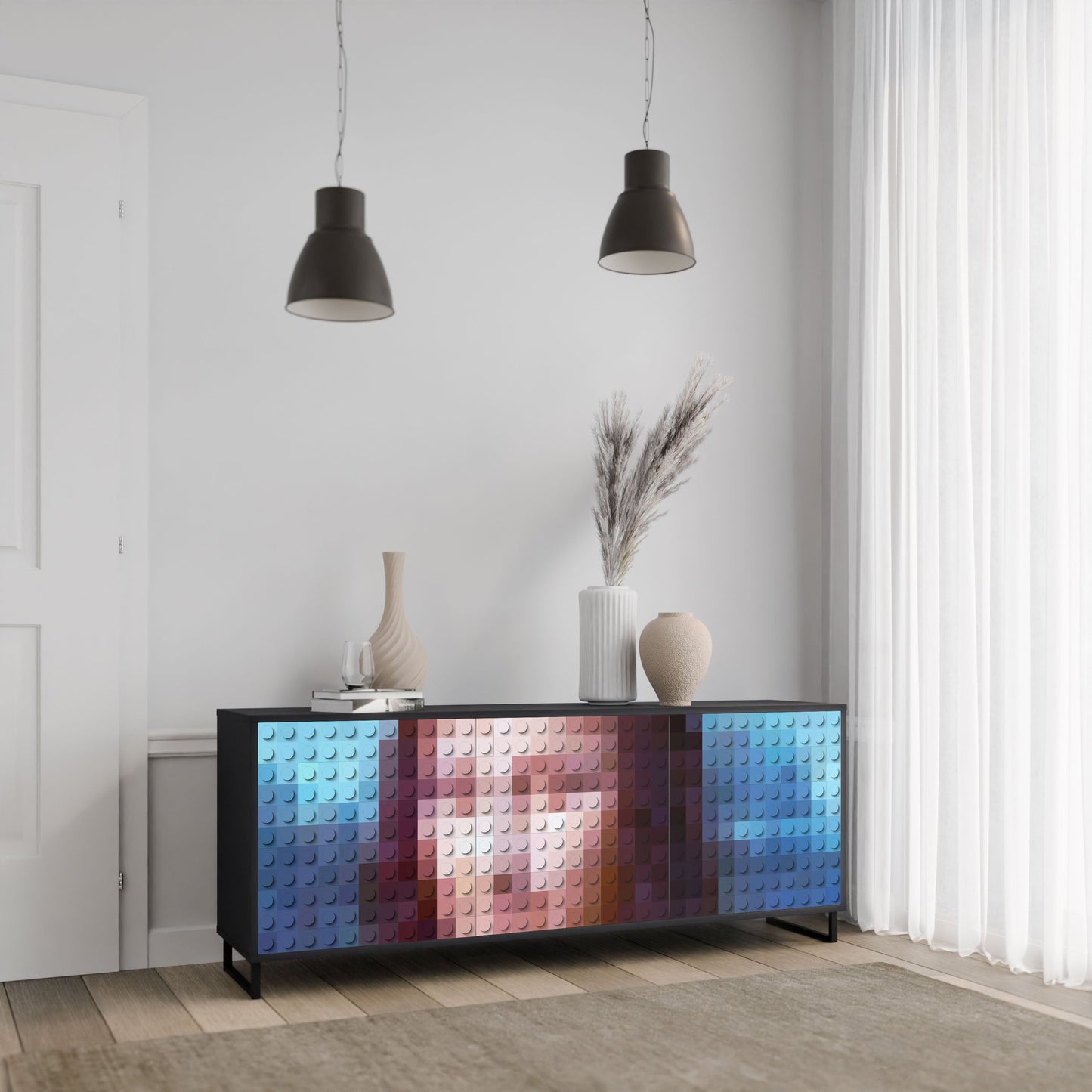 Credenza a 3 ante CONSTRUCTIVE ART in finitura nera