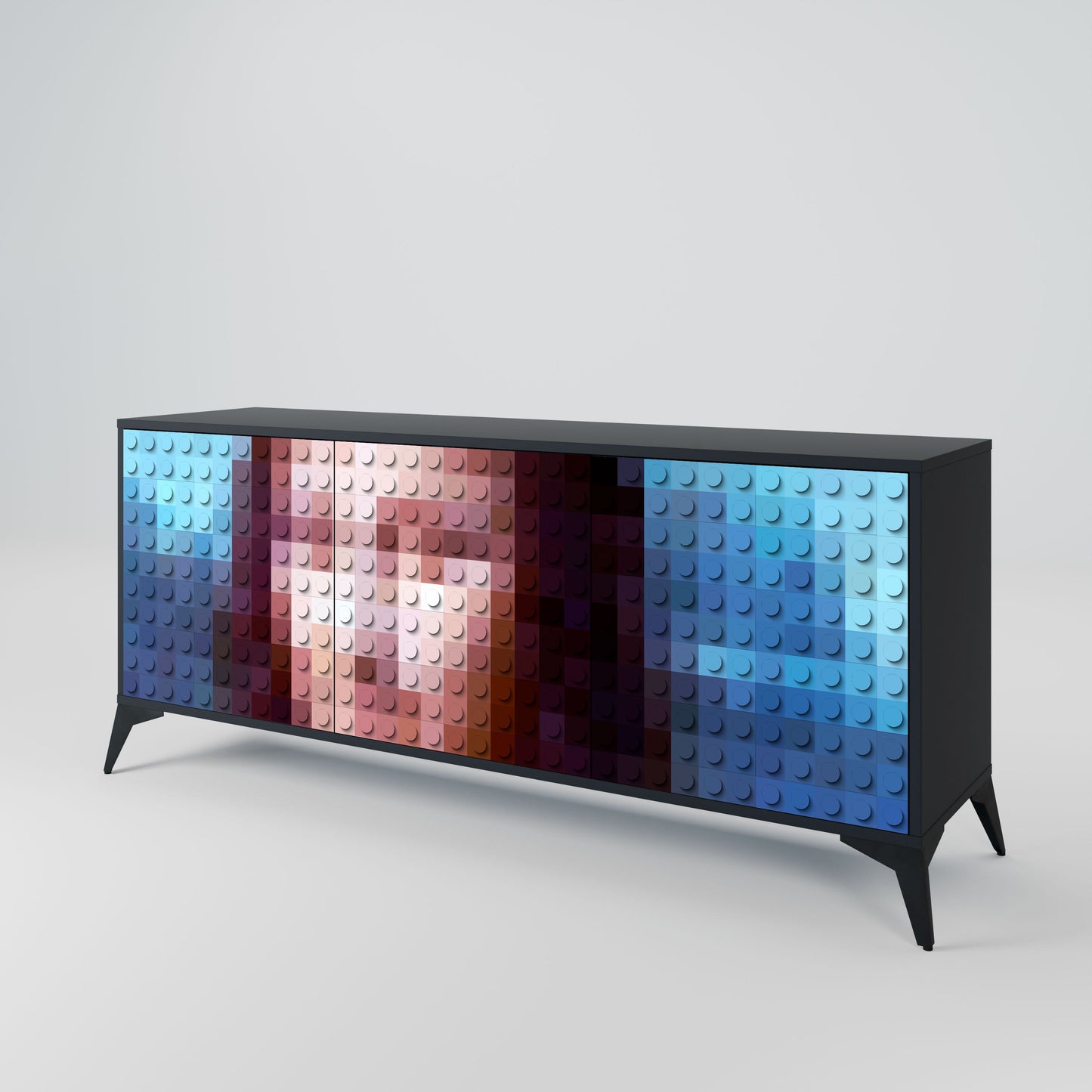 Credenza a 3 ante CONSTRUCTIVE ART in finitura nera