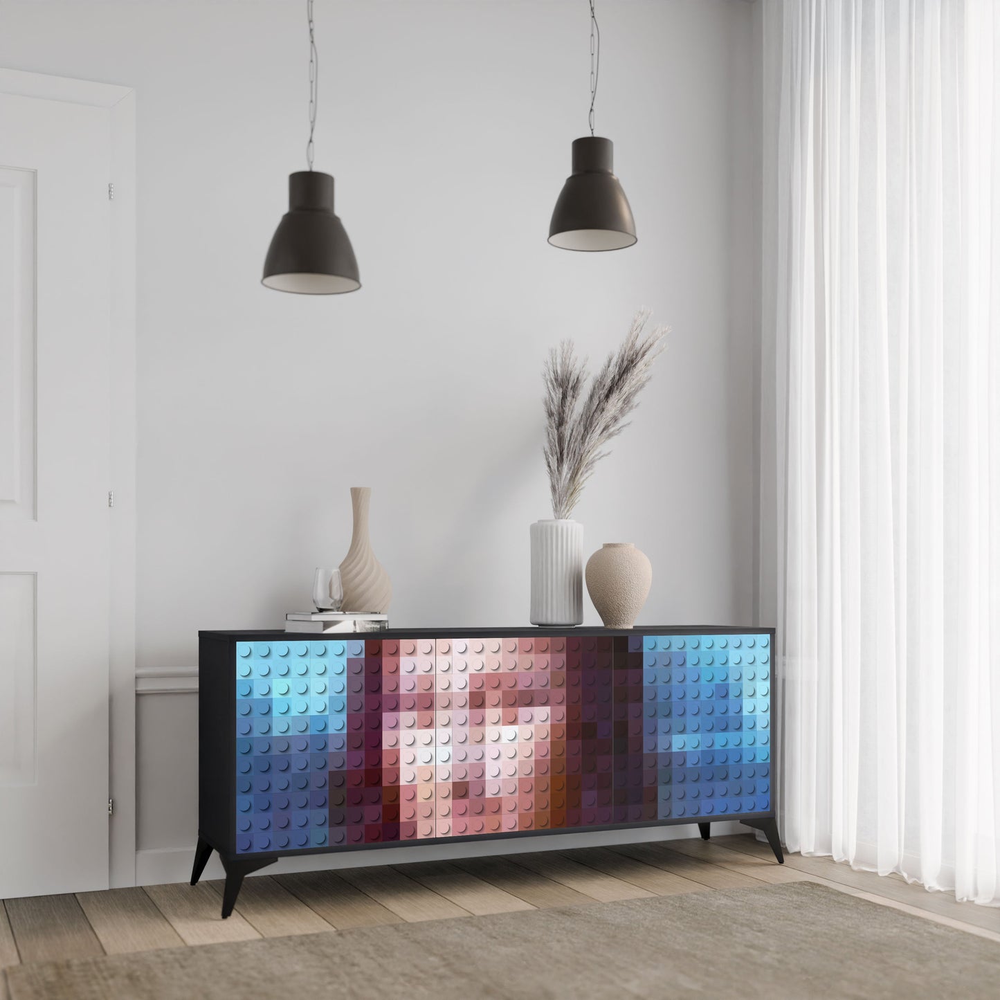 Credenza a 3 ante CONSTRUCTIVE ART in finitura nera